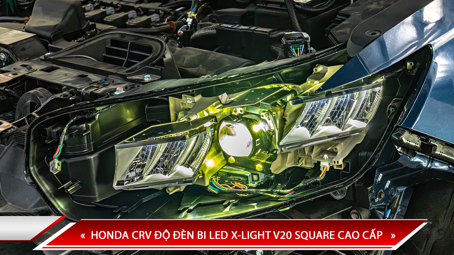 HONDA CRV ĐỘ ĐÈN BI LED X-LIGHT V20 SQUARE CAO CẤP